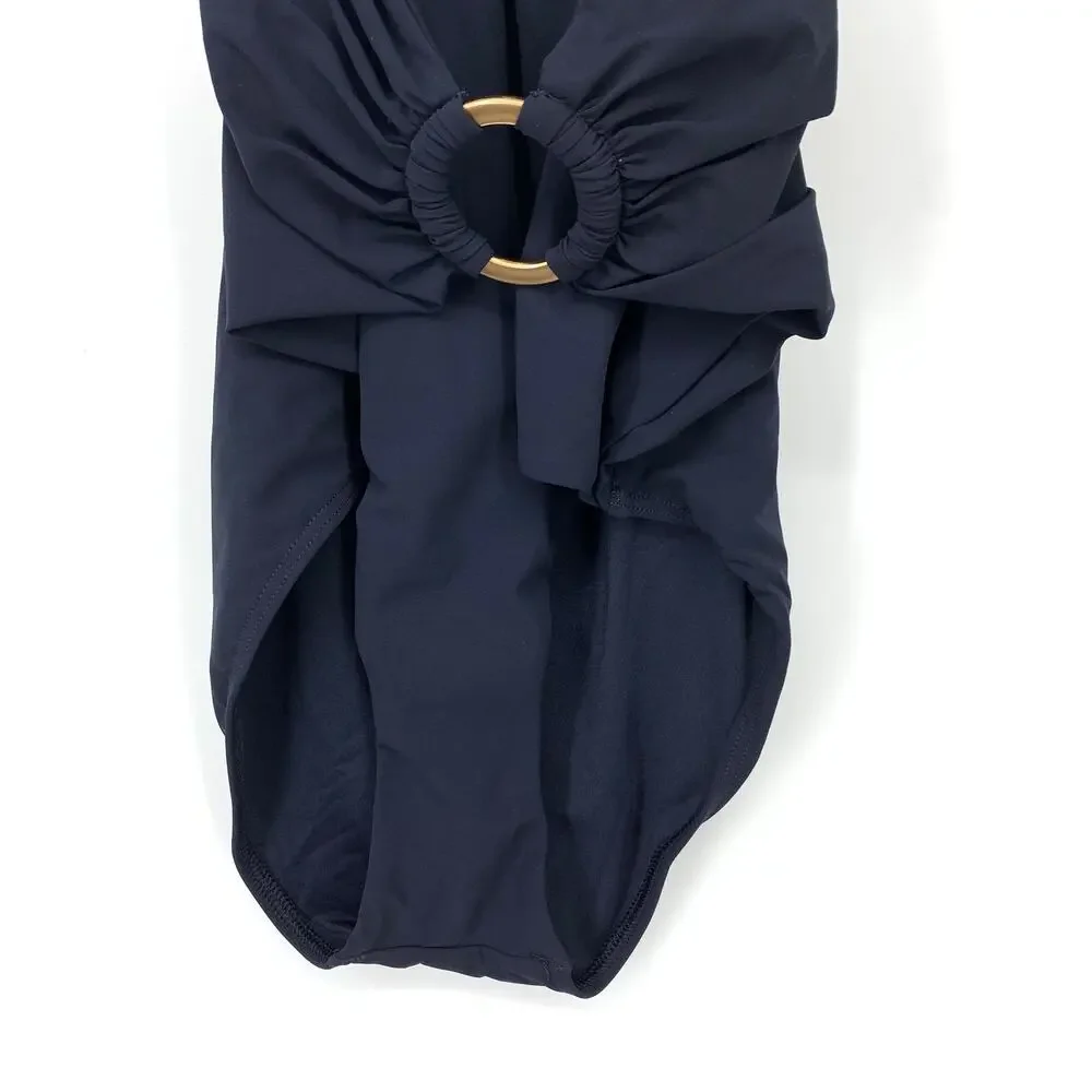 JETS Australia Halter Neck One Piece Swimsuit Womens US Sz 8 Ruched Belt Navy